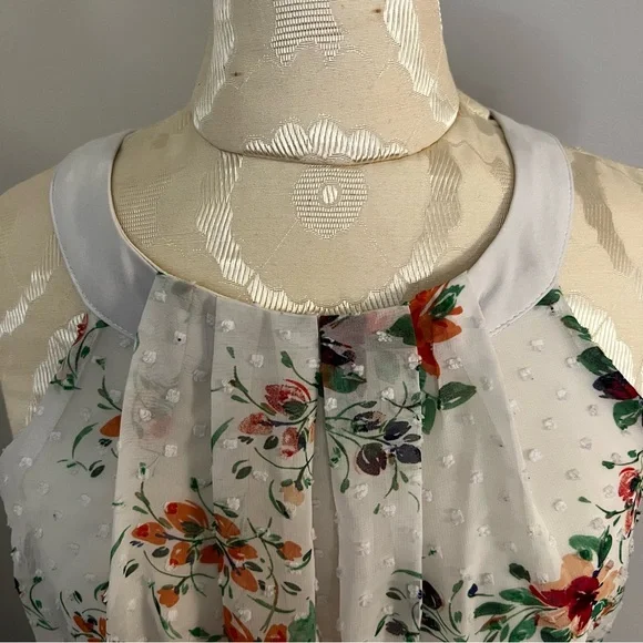 Robbie Bee Women Size 10P Chiffon Maxi Dress White Floral Lined Round Neckline - Picture 5 of 10